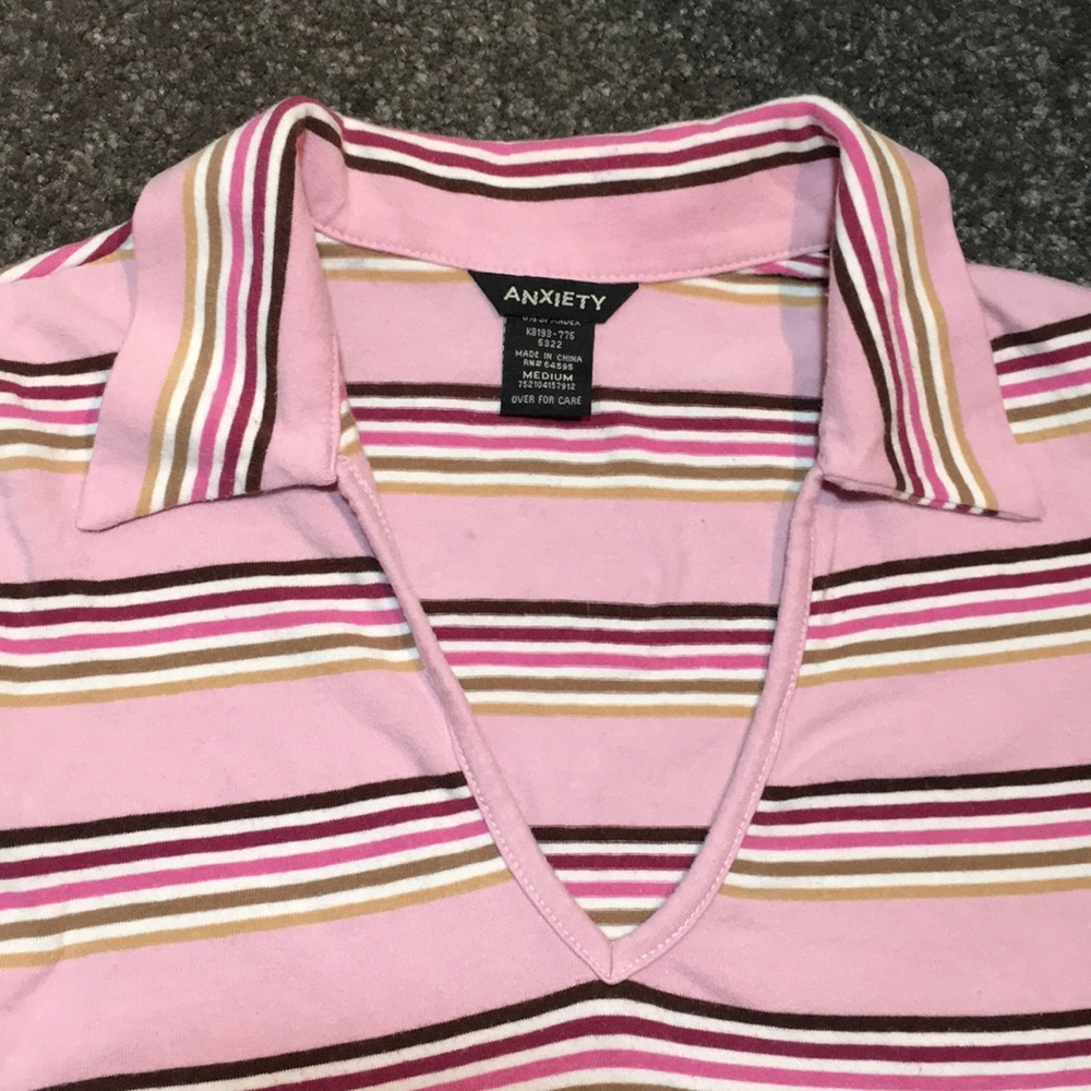 Anxiety size Medium top pink, brown & tan stripes